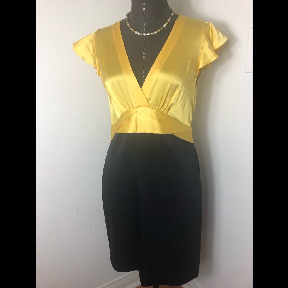 BCBG Satin V neck Yellow Dress